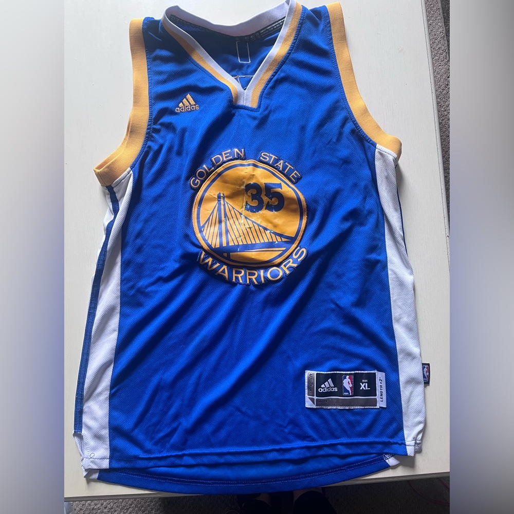 Adidas Golden State Warriors 35 Durant Blue and Yellow Jersey